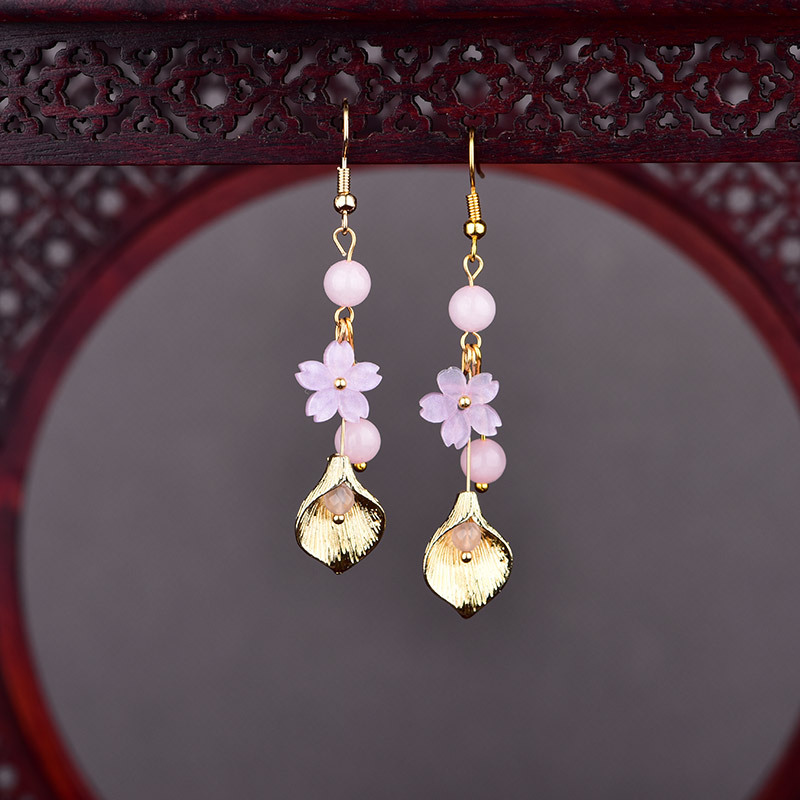 Wedding Yes - Pink Natural Jade Flower Earrings Vintage